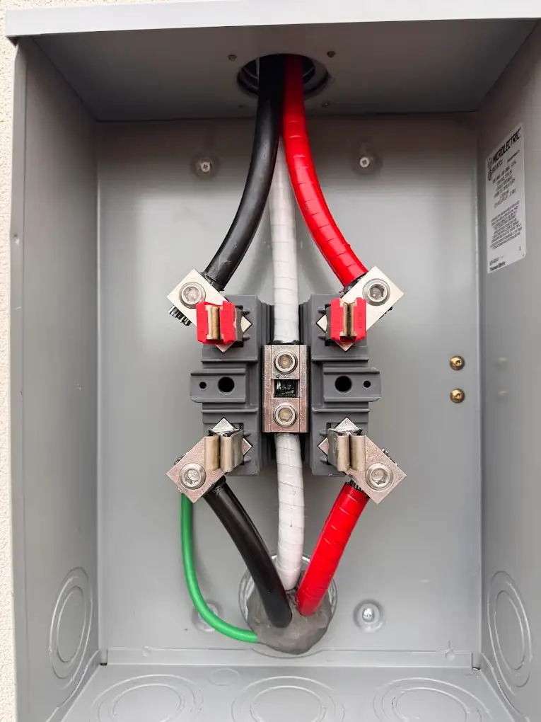 Service disconnect with conductors landed on the lugs